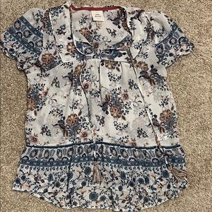 Knox Rose Floral Blouse in Blue and Cream